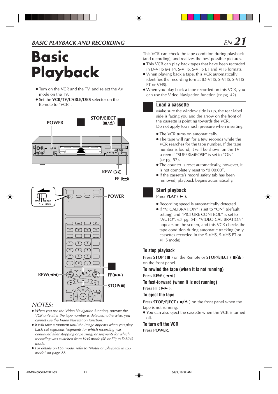 Basic playback, Basic playback and recording | JVC HD-DH40000U User Manual | Page 21 / 92