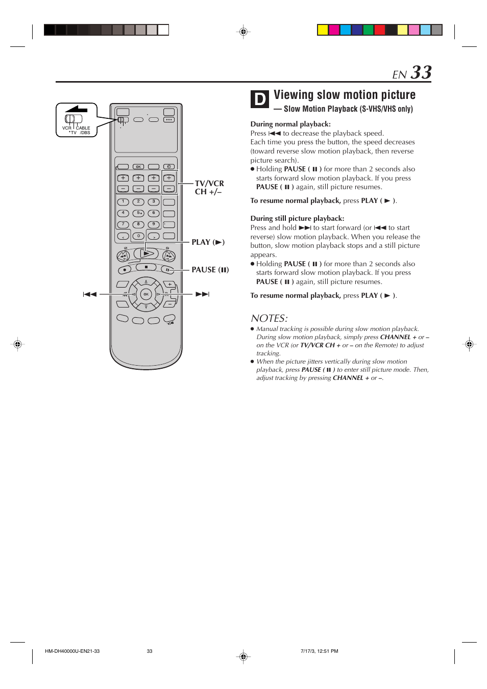 Viewing slow motion picture | JVC HD-DH40000U User Manual | Page 33 / 92