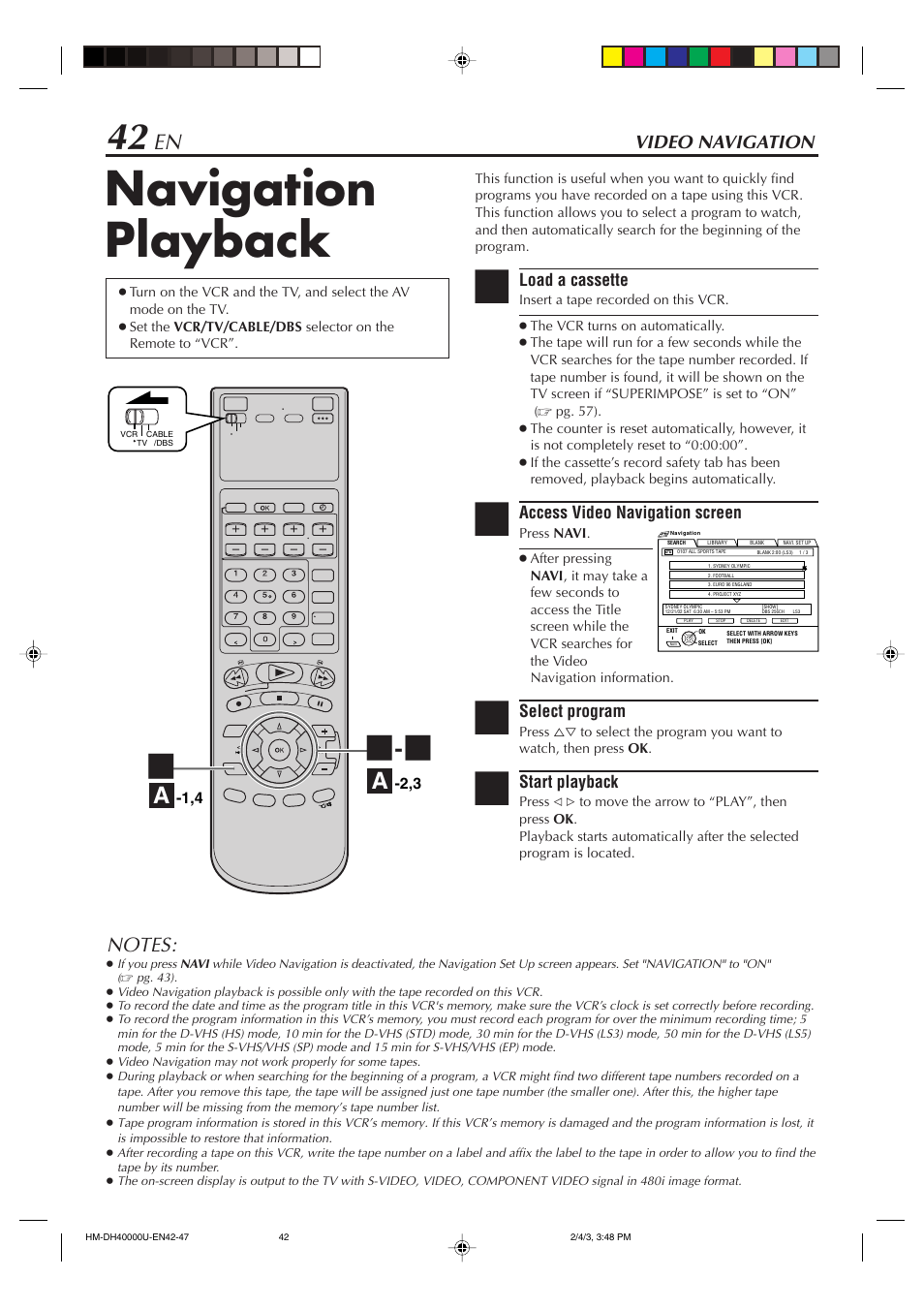 Navigation playback, Video navigation | JVC HD-DH40000U User Manual | Page 42 / 92