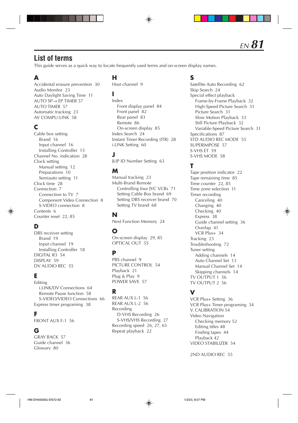 List of terms | JVC HD-DH40000U User Manual | Page 81 / 92