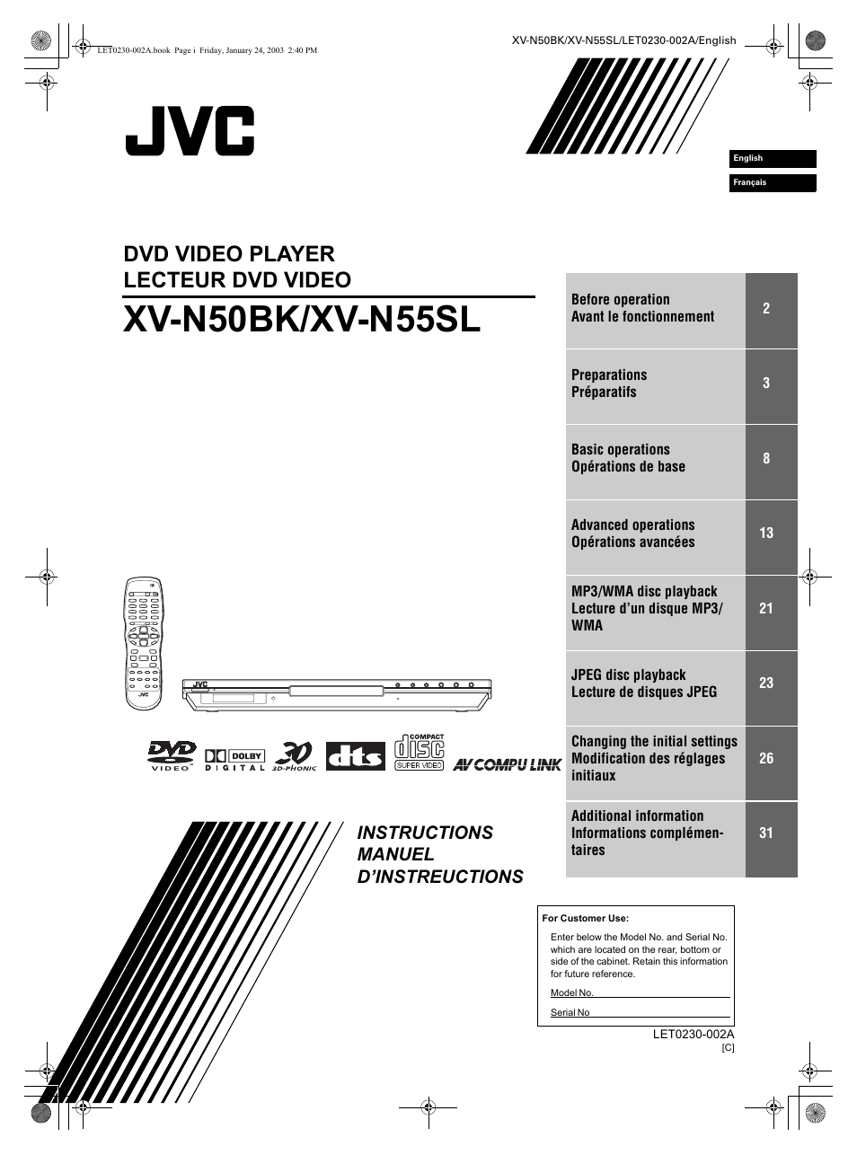 JVC XV-N50BK User Manual | 41 pages