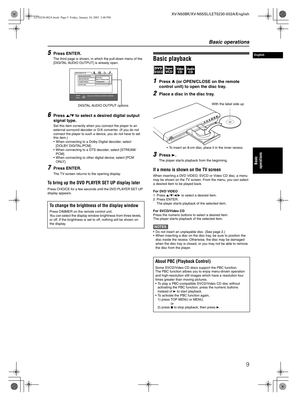 Basic playback 1, Basic operations | JVC XV-N50BK User Manual | Page 11 / 41