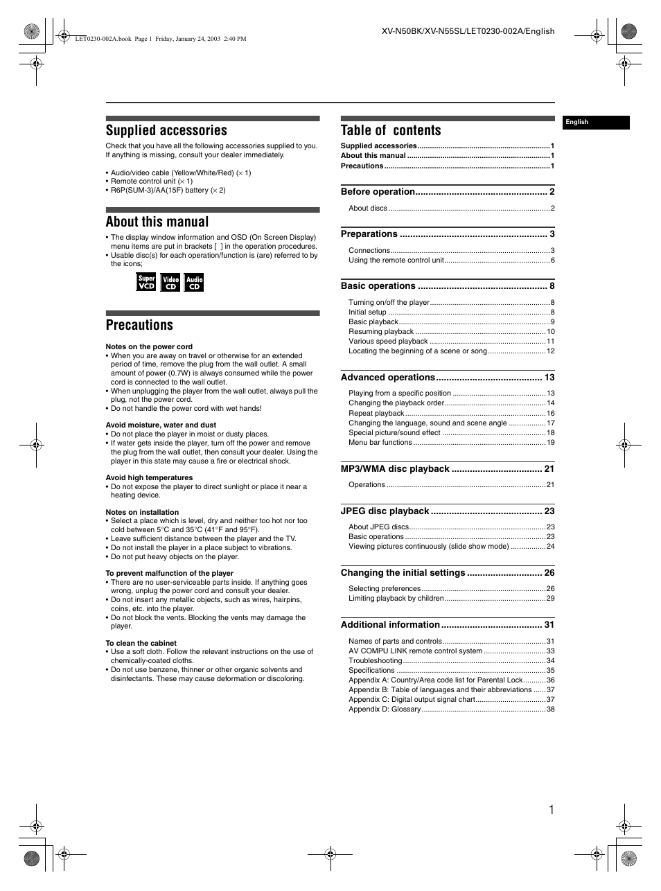 JVC XV-N50BK User Manual | Page 3 / 41
