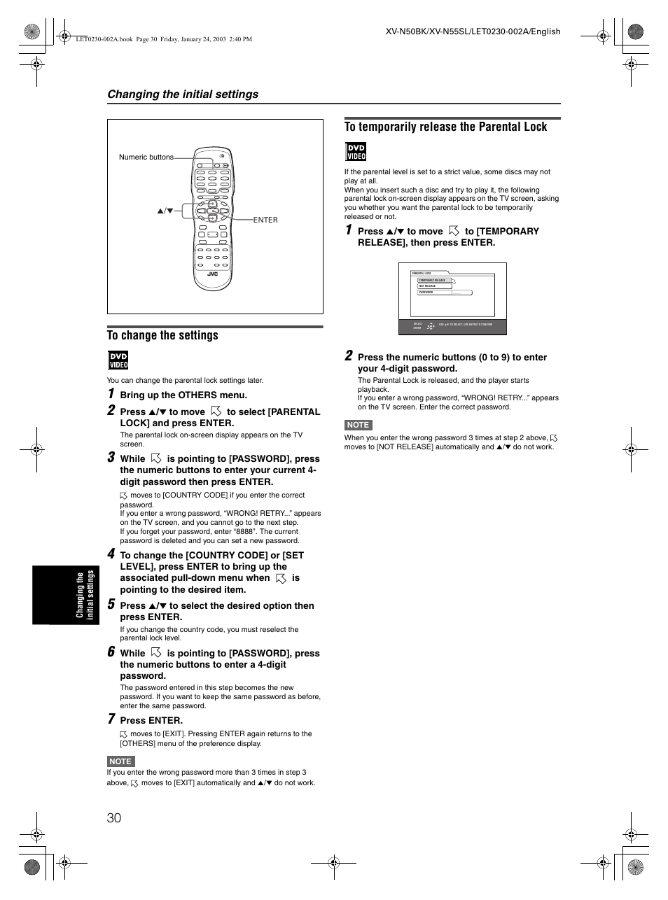 Changing the initial settings | JVC XV-N50BK User Manual | Page 32 / 41