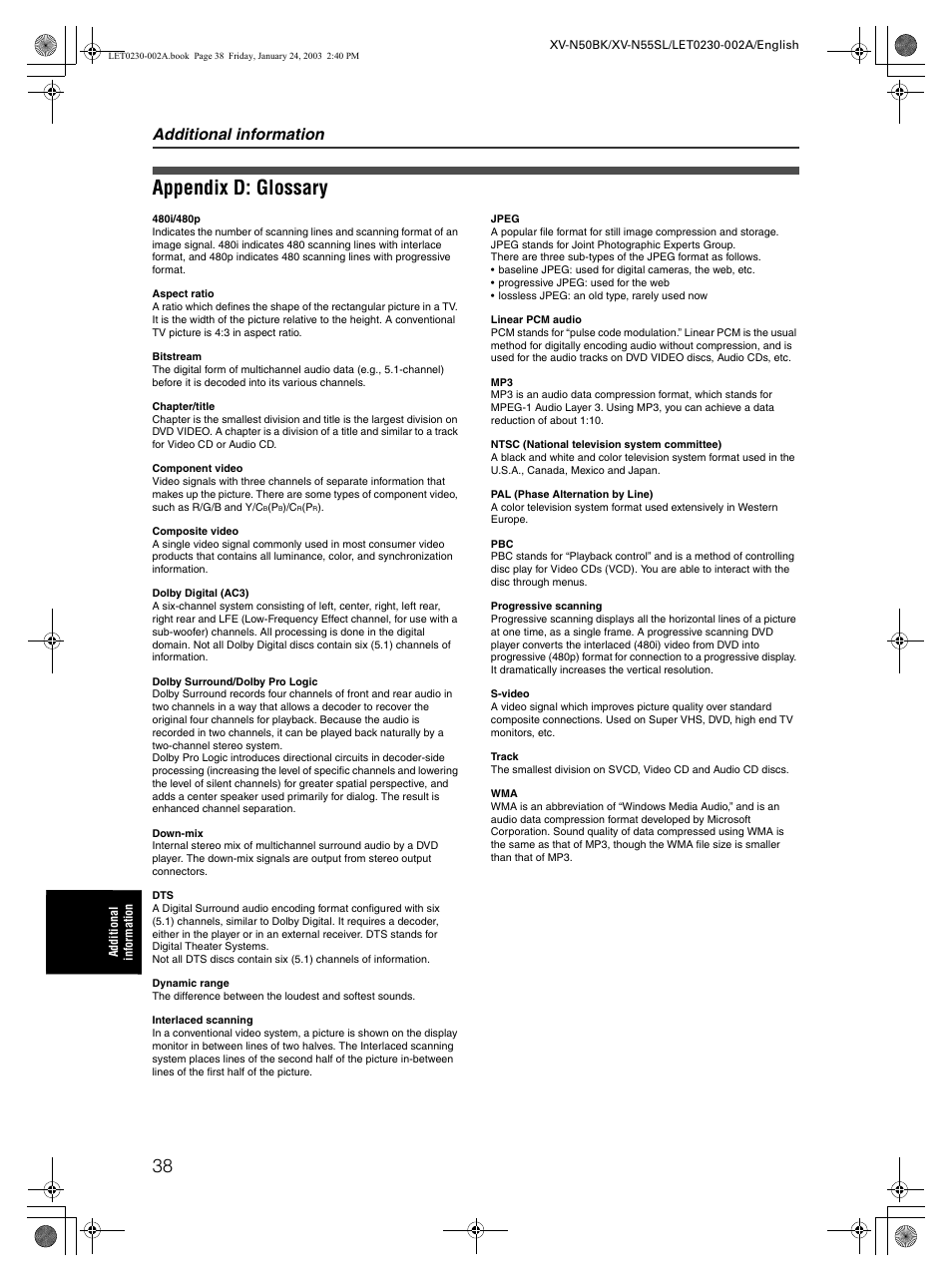Appendix d: glossary, Additional information | JVC XV-N50BK User Manual | Page 40 / 41