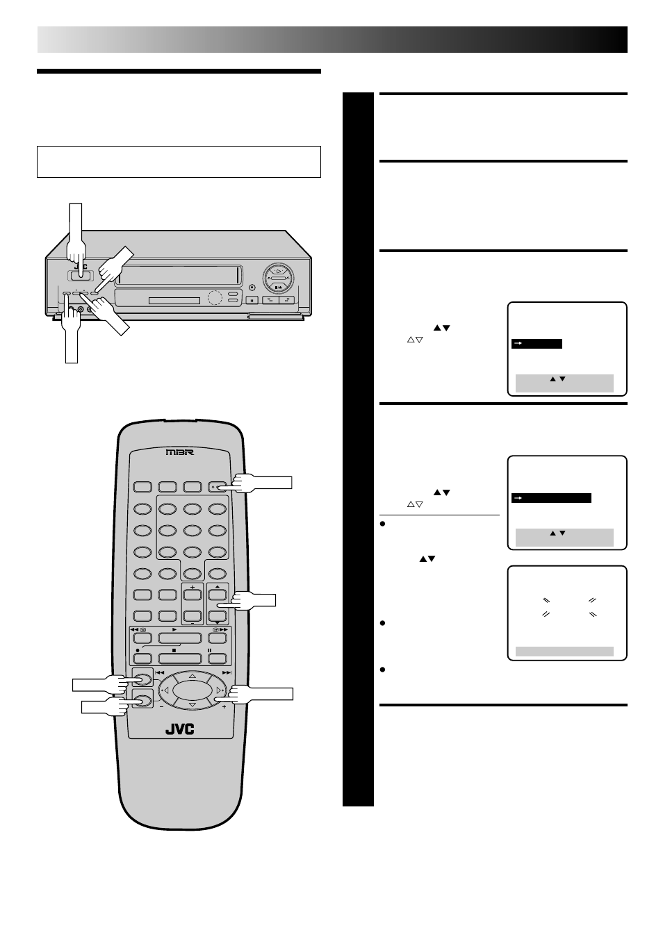 Tuner, Turn on the vcr, Access main menu screen | Access tuner set screen, Perform auto channel set, Return to normal screen, Initial settings (cont.), Set receivable channels | JVC HR-DD740U User Manual | Page 12 / 68