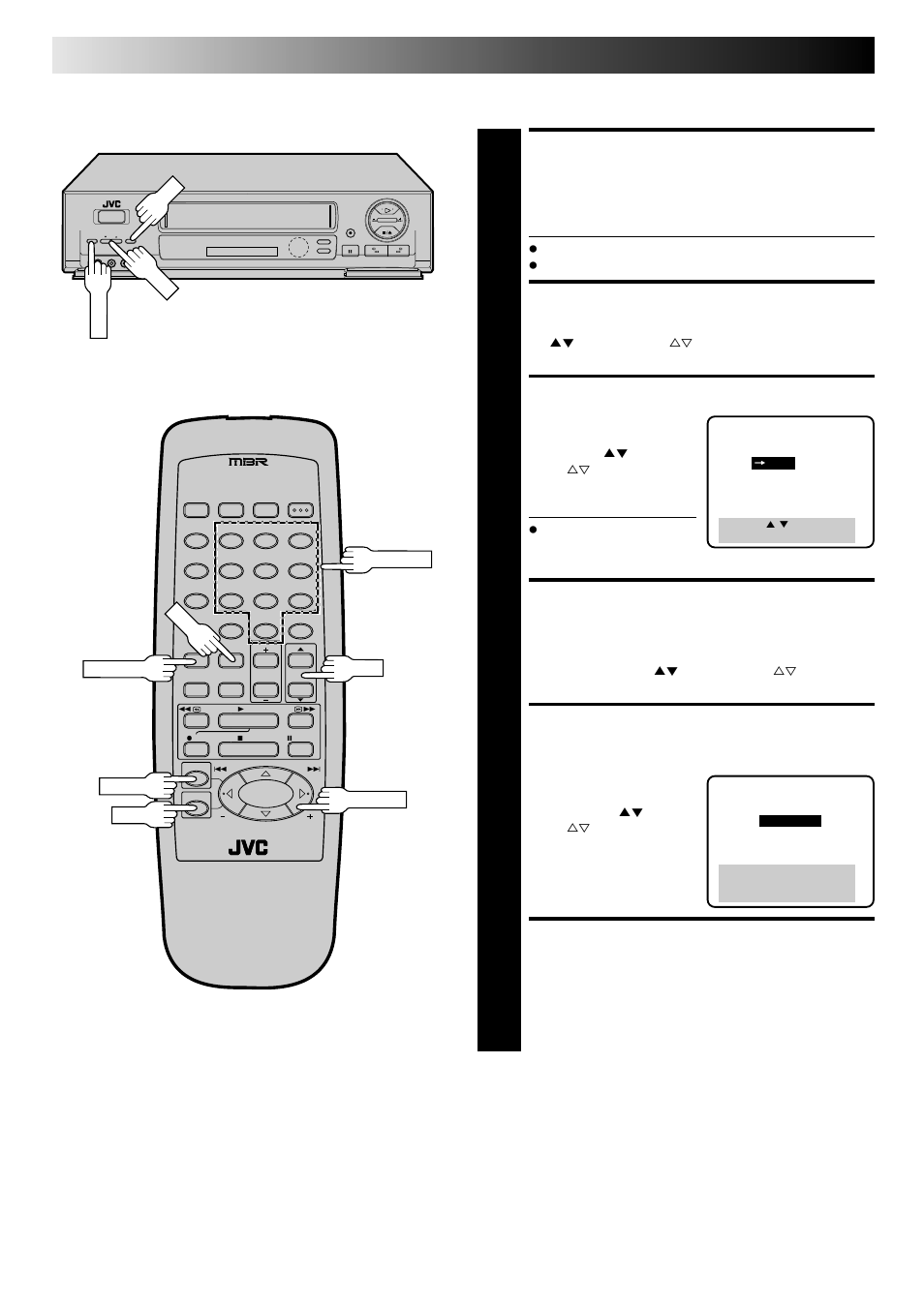 Access tuner set screen, Access afc screen, Make selection | Access manual channel set screen, Store or skip desired channel, Return to normal screen, Initial settings (cont.), Add or delete a channel | JVC HR-DD740U User Manual | Page 14 / 68