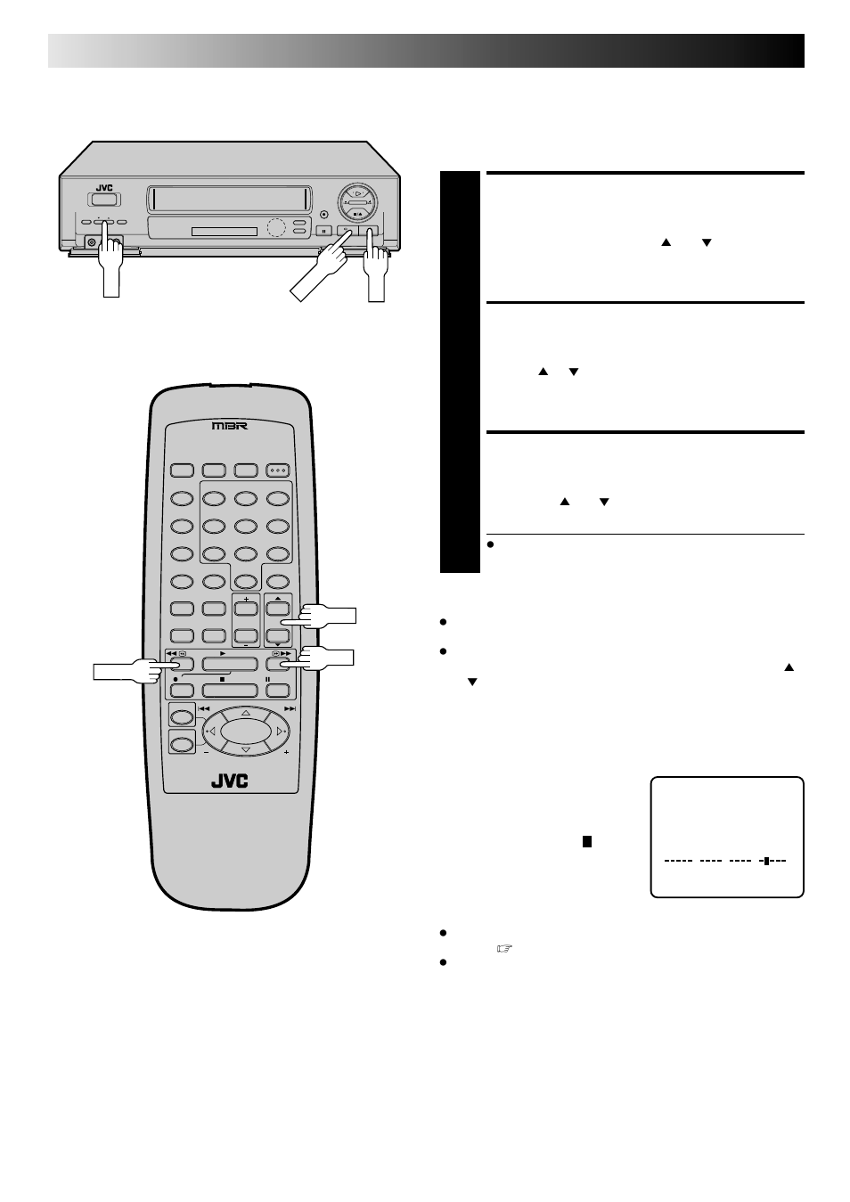 Engage manual tracking mode, Adjust manual tracking, Re-engage automatic tracking | Playback and recording features (cont.), Manual tracking, Tape position indicator | JVC HR-DD740U User Manual | Page 26 / 68