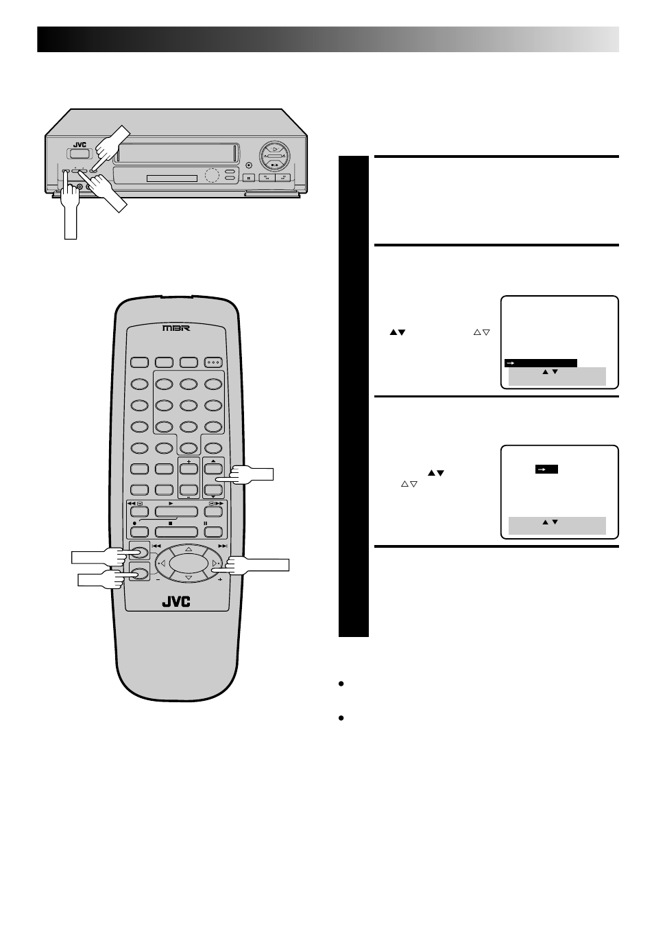 Access main menu screen, Access video stabilizer screen, Activate video stabilizer | Return to normal screen, Video stabilizer | JVC HR-DD740U User Manual | Page 27 / 68