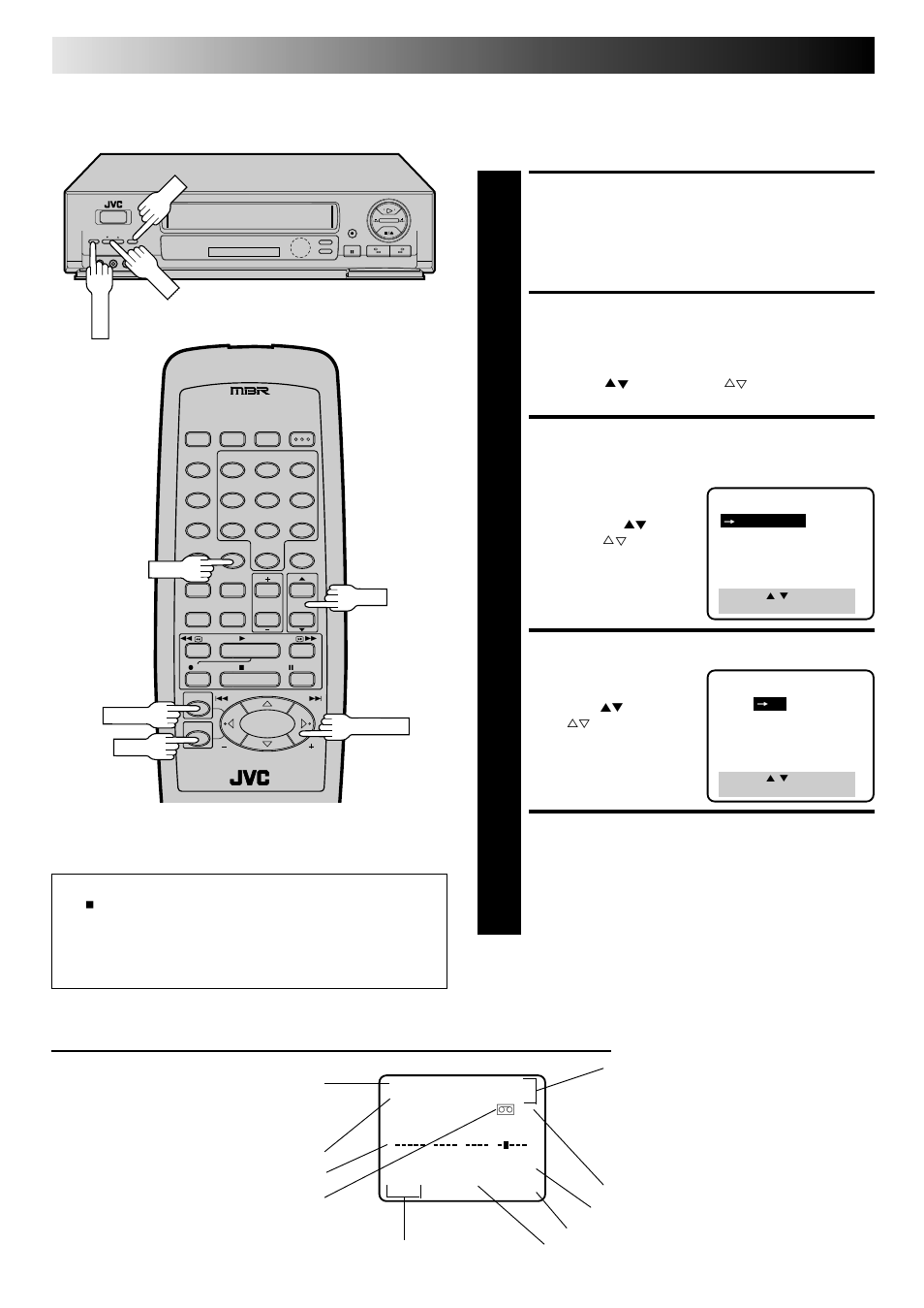 Access main menu screen, Access function set screen, Access superimpose screen | Select mode, Return to normal screen, Playback and recording features (cont.), Superimpose | JVC HR-DD740U User Manual | Page 28 / 68