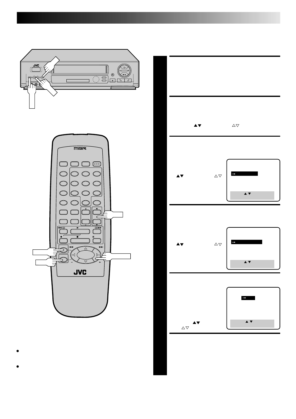 Access main menu screen, Access function set screen, Access audio select screen | Access audio monitor screen, Select mode, Return to normal screen, Select the soundtrack | JVC HR-DD740U User Manual | Page 29 / 68