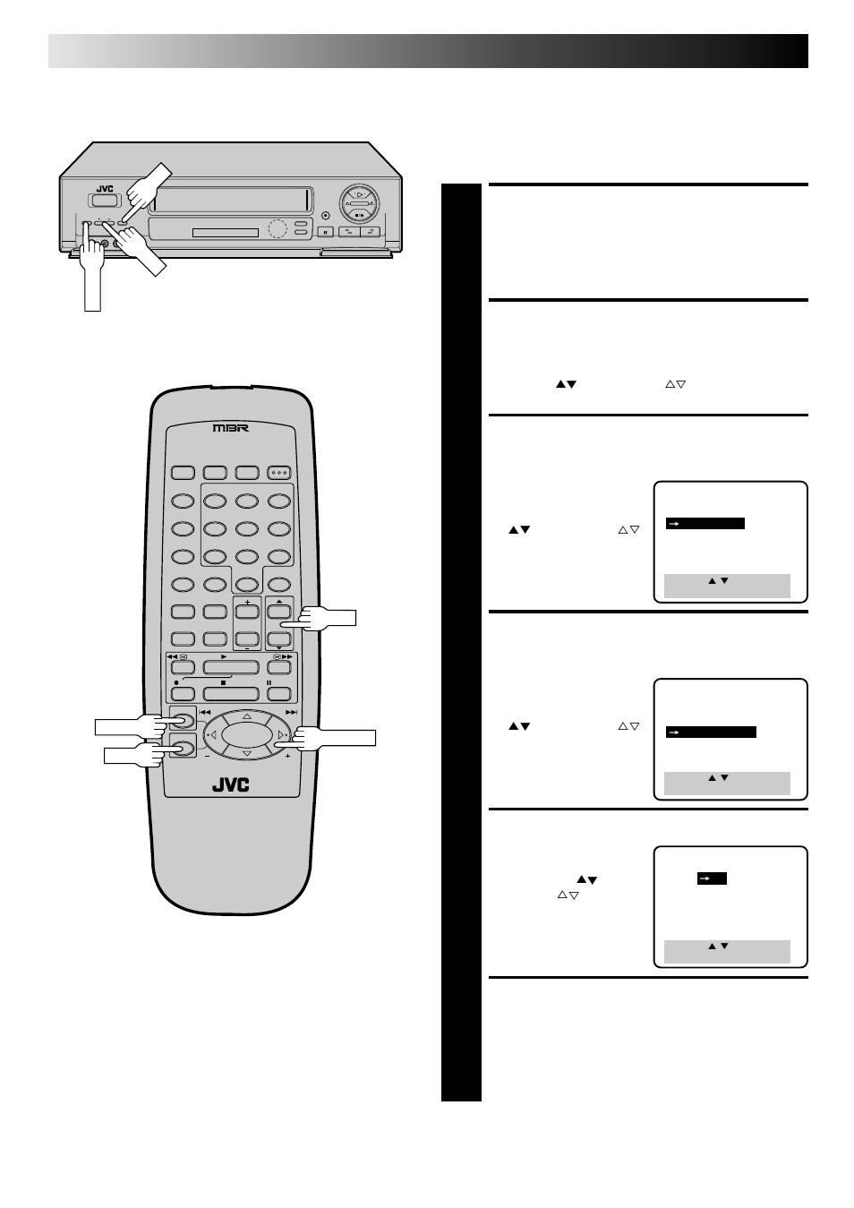 Access main menu screen, Access function set screen, Access audio select screen | Access timescan audio screen, Select mode, Return to normal screen, Playback and recording features (cont.), Timescan audio | JVC HR-DD740U User Manual | Page 38 / 68