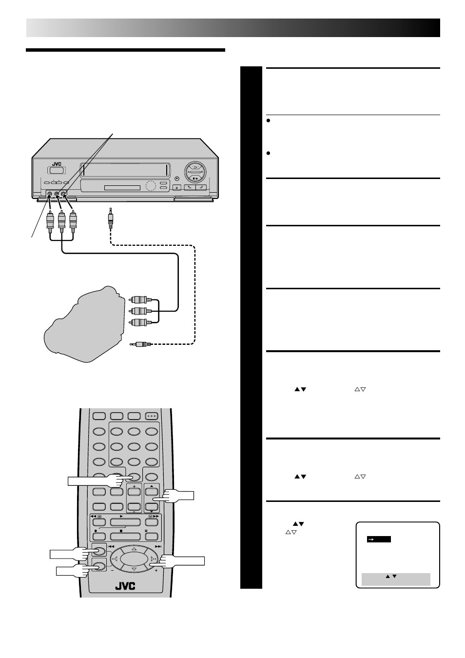 Edit from a camcorder, Make connections, Load a cassette | Set recorder’s input mode, Access main menu screen, Access function set screen, Access special function screen, Select mode, Editing | JVC HR-DD740U User Manual | Page 48 / 68