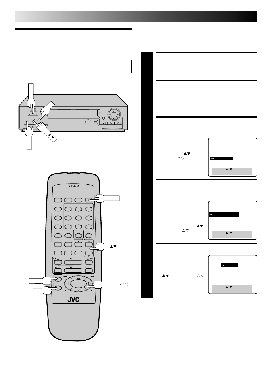 Language, Turn on the vcr, Access on-screen menu | Access custom set screen, Access language select screen, Select language, Initial settings (cont.) | JVC HR-DD740U User Manual | Page 8 / 68