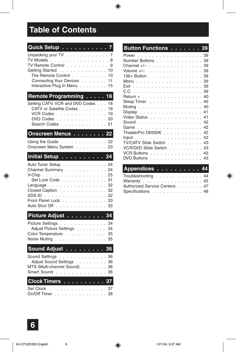JVC AV 32D305 User Manual | Page 6 / 48