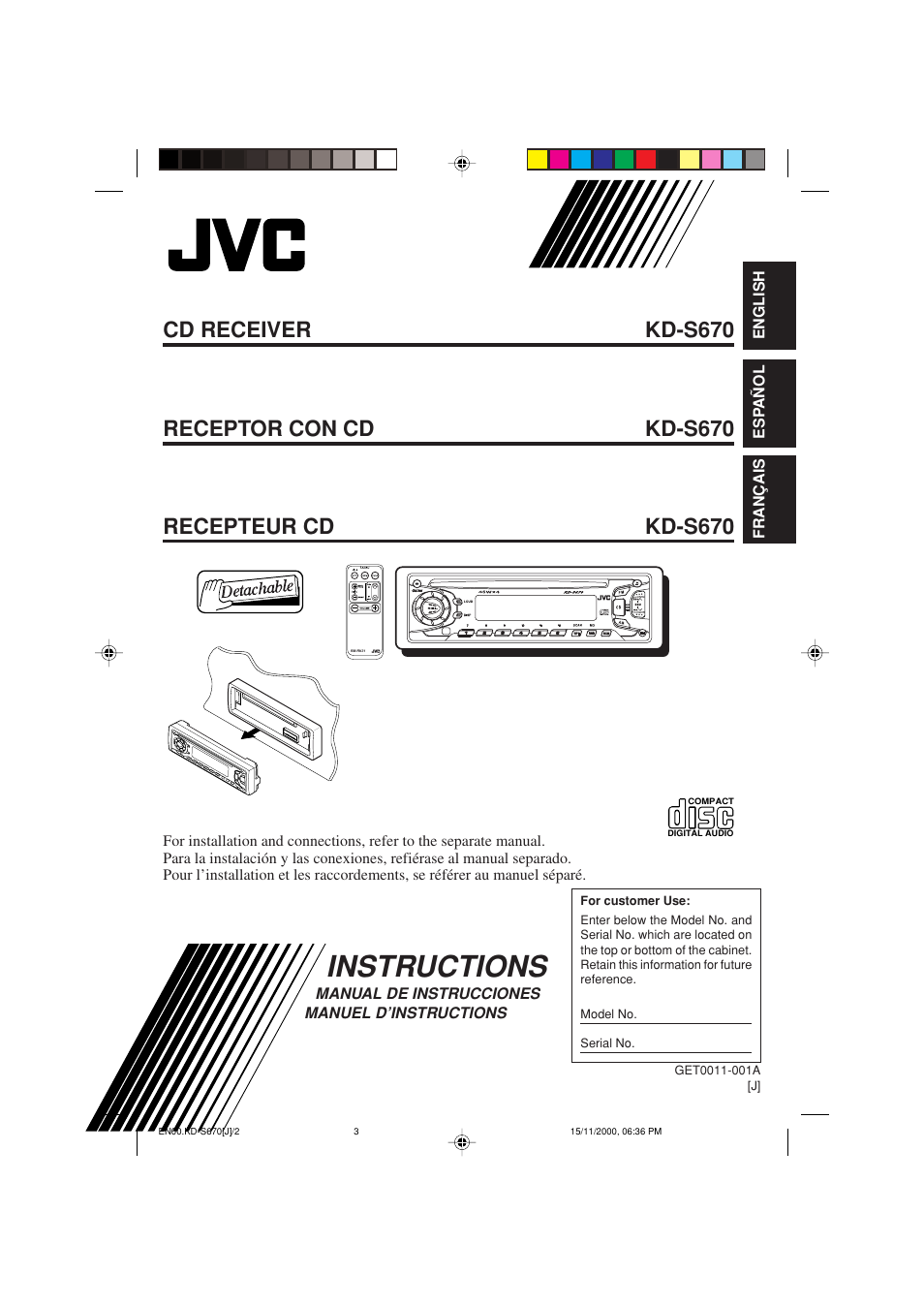 JVC KD-S670 User Manual | 80 pages