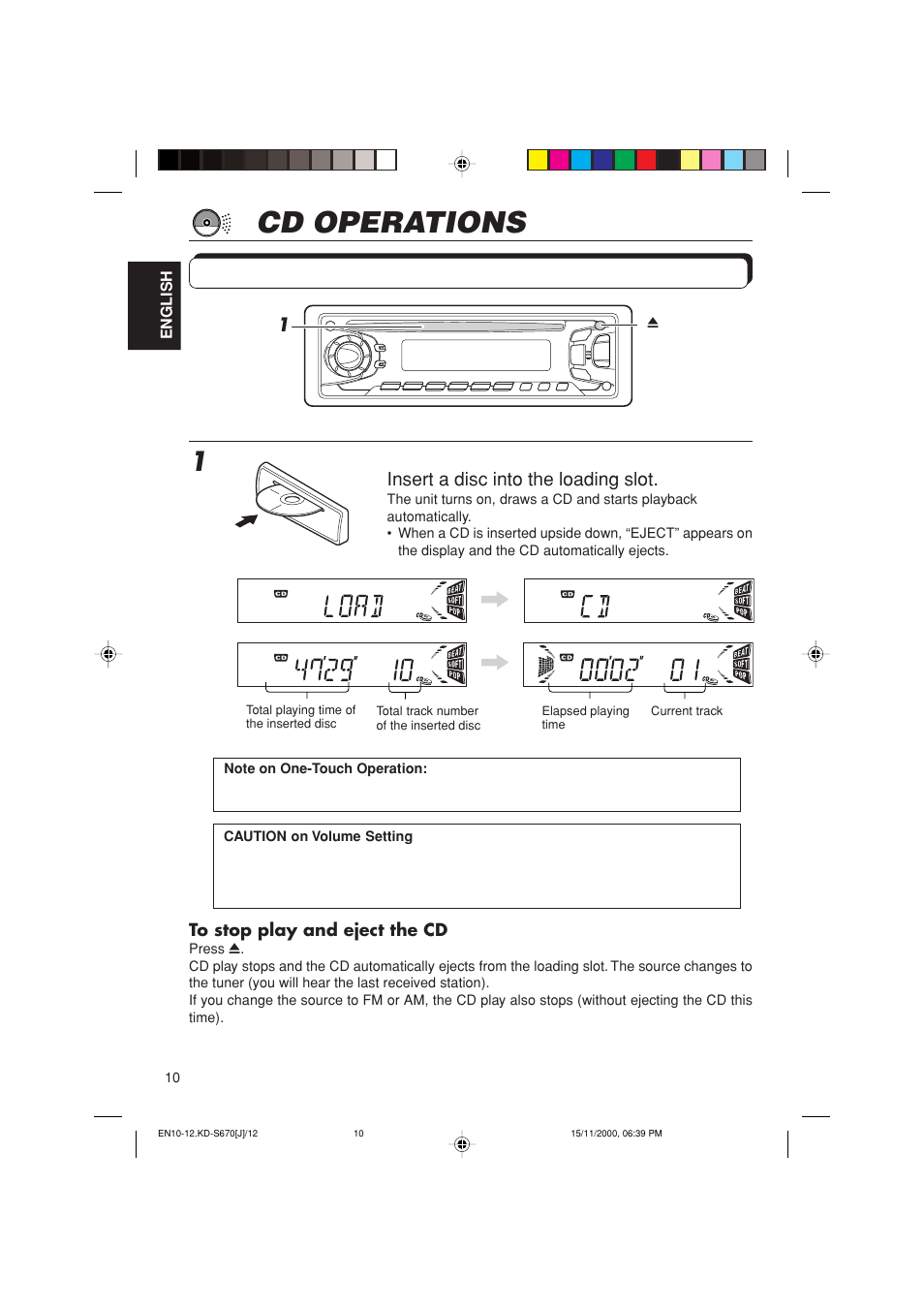 Cd operations, Playing a cd | JVC KD-S670 User Manual | Page 10 / 80