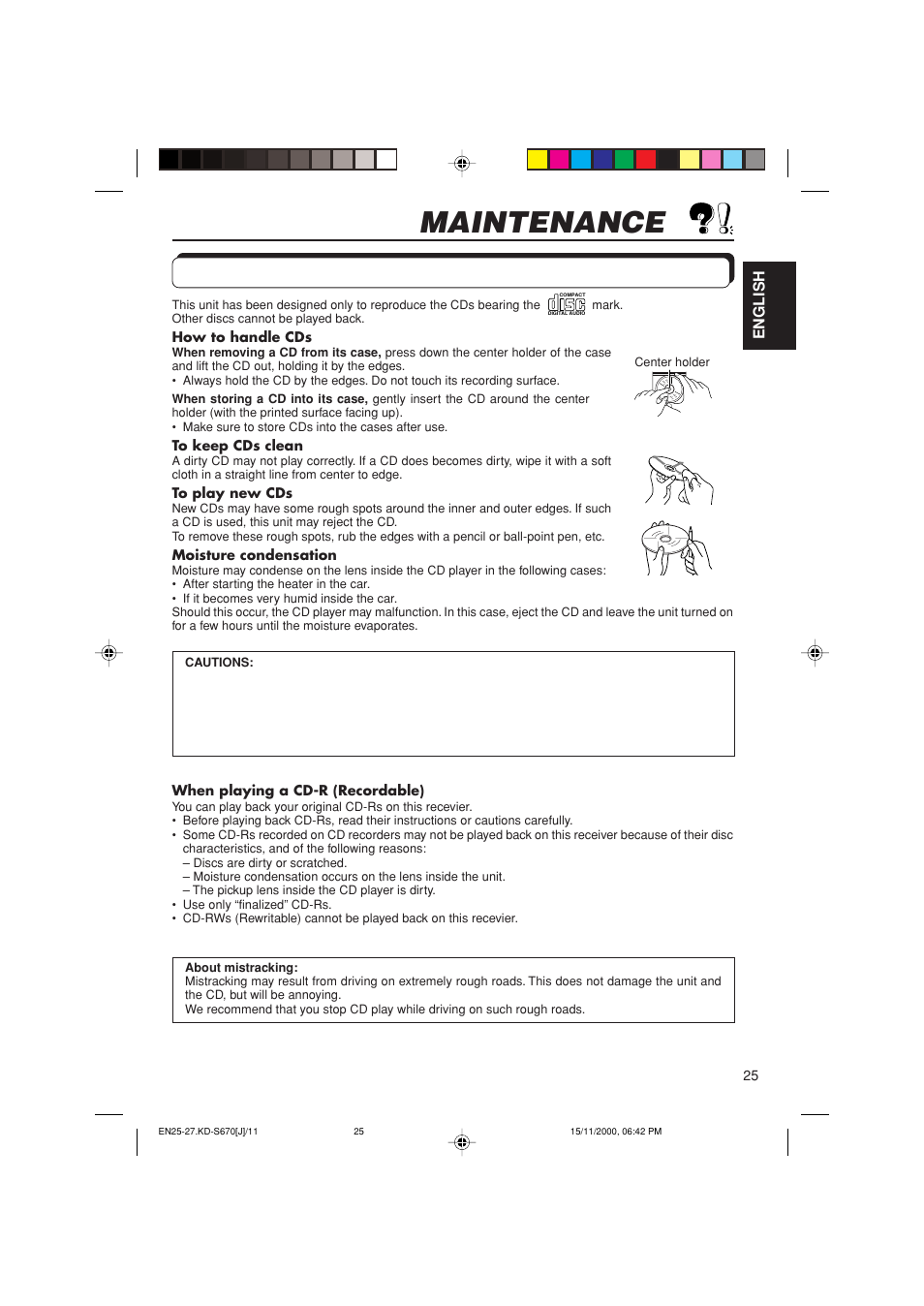 Maintenance, Handling cds | JVC KD-S670 User Manual | Page 25 / 80