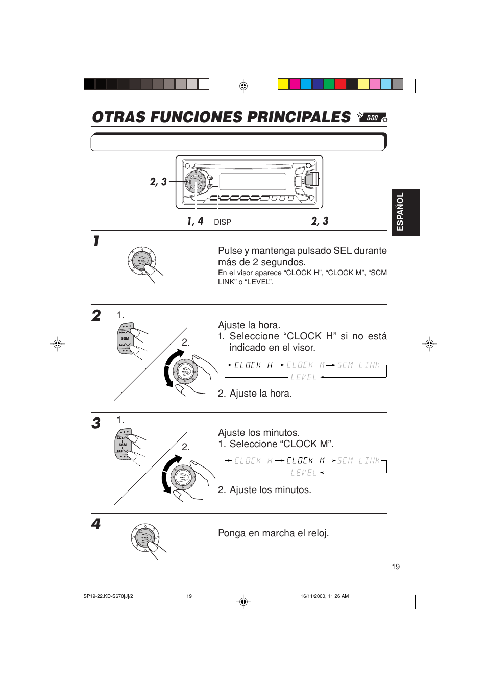 Otras funciones principales, Ajuste del reloj | JVC KD-S670 User Manual | Page 45 / 80