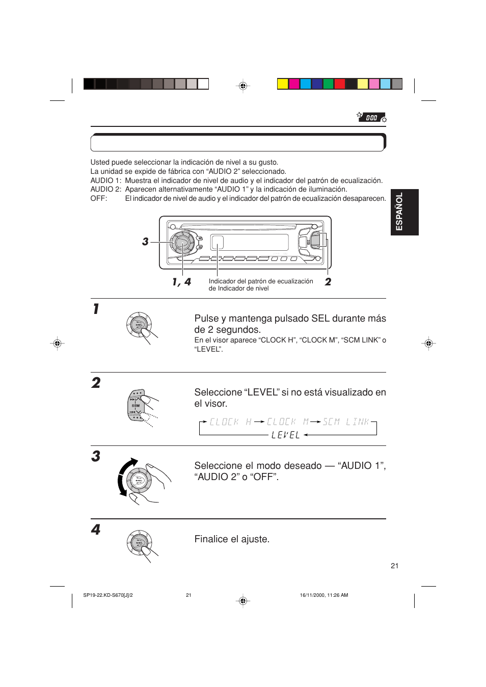 Seleccion de la indicacion de nivel, Selección de la indicación de nivel | JVC KD-S670 User Manual | Page 47 / 80