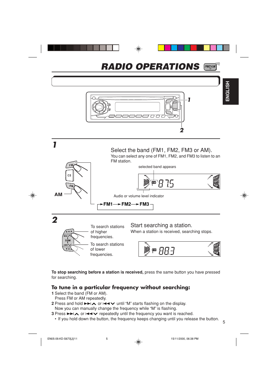 Radio operations, Listening to the radio | JVC KD-S670 User Manual | Page 5 / 80