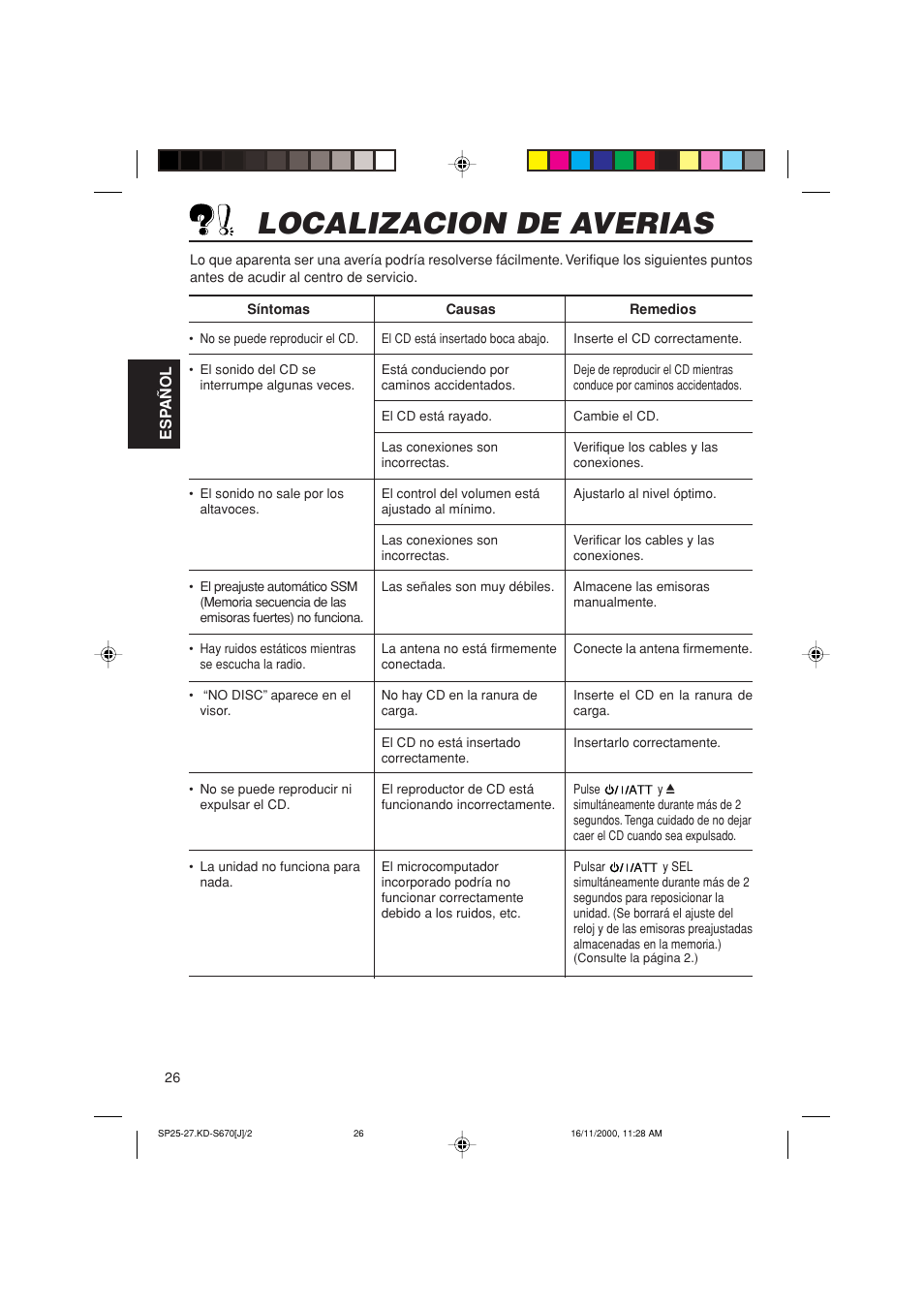 Localizacion de averias | JVC KD-S670 User Manual | Page 52 / 80