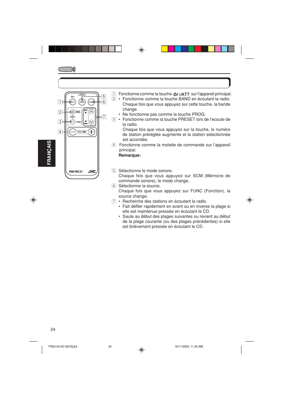 Utilisation de la telecommande, Utilisation de la télécommande | JVC KD-S670 User Manual | Page 76 / 80