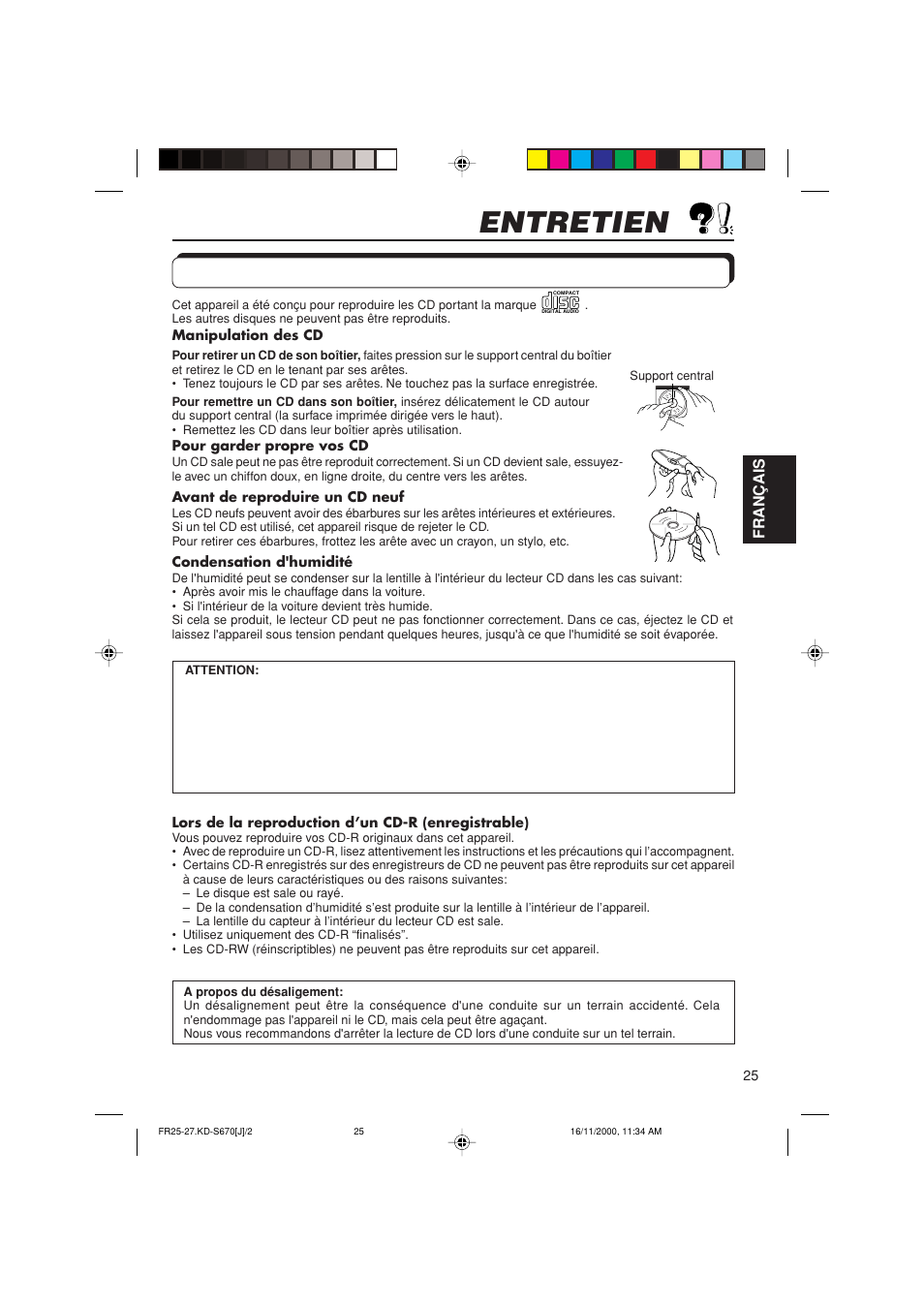 Entretien, Manipulation des cd | JVC KD-S670 User Manual | Page 77 / 80