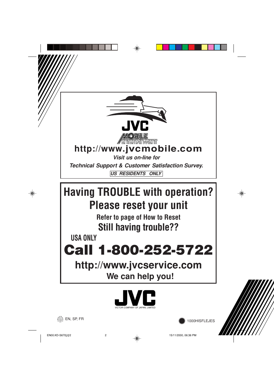 Still having trouble, We can help you, Usa only | JVC KD-S670 User Manual | Page 80 / 80