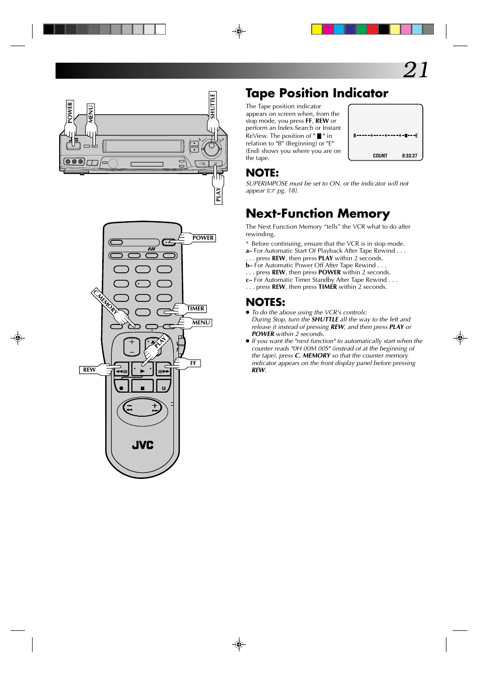 Tape position indicator | JVC HR-J631T User Manual | Page 21 / 46