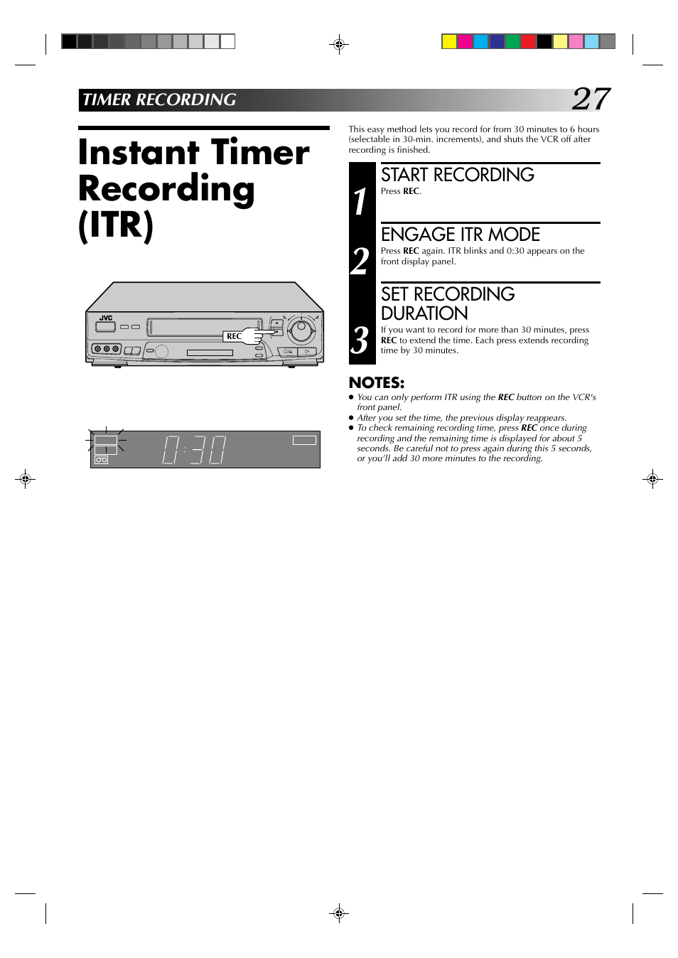 Instant timer recording (itr) | JVC HR-J631T User Manual | Page 27 / 46