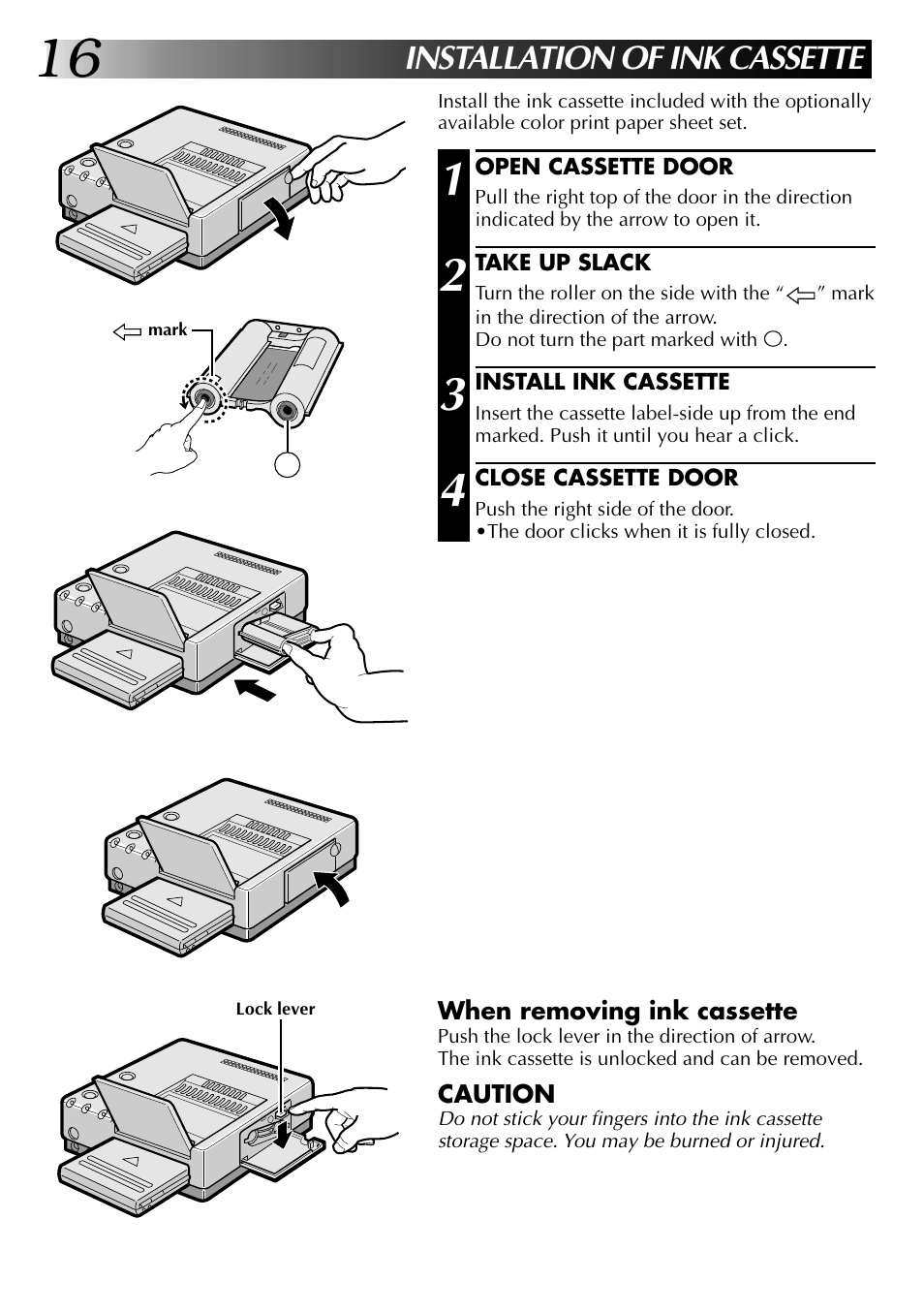 Installation of ink cassette | JVC GV-PT2U User Manual | Page 16 / 76