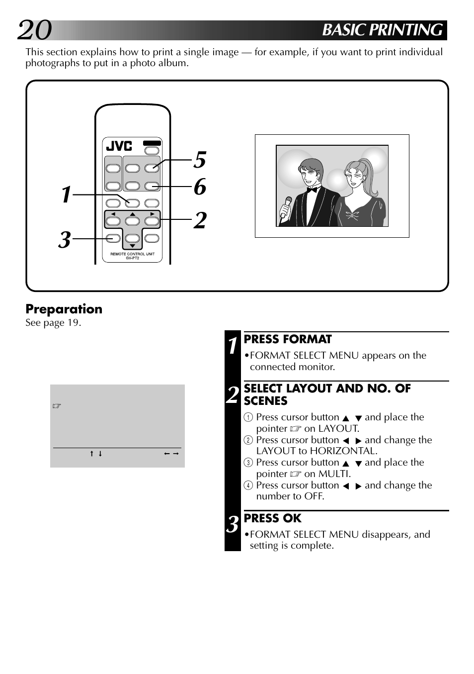 Basic printing, Preparation | JVC GV-PT2U User Manual | Page 20 / 76