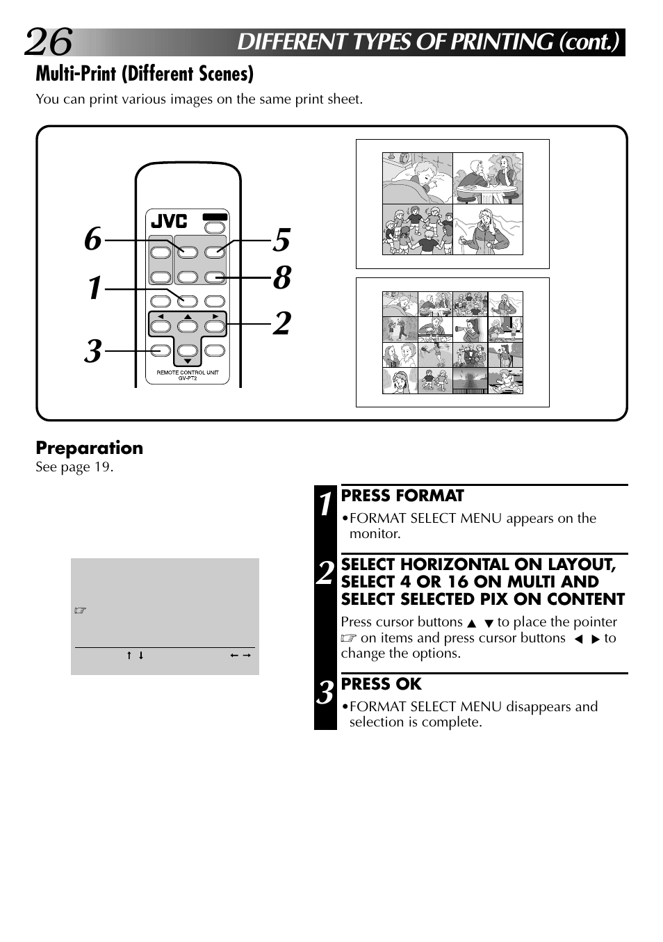 Different types of printing (cont.), Multi-print (different scenes) | JVC GV-PT2U User Manual | Page 26 / 76