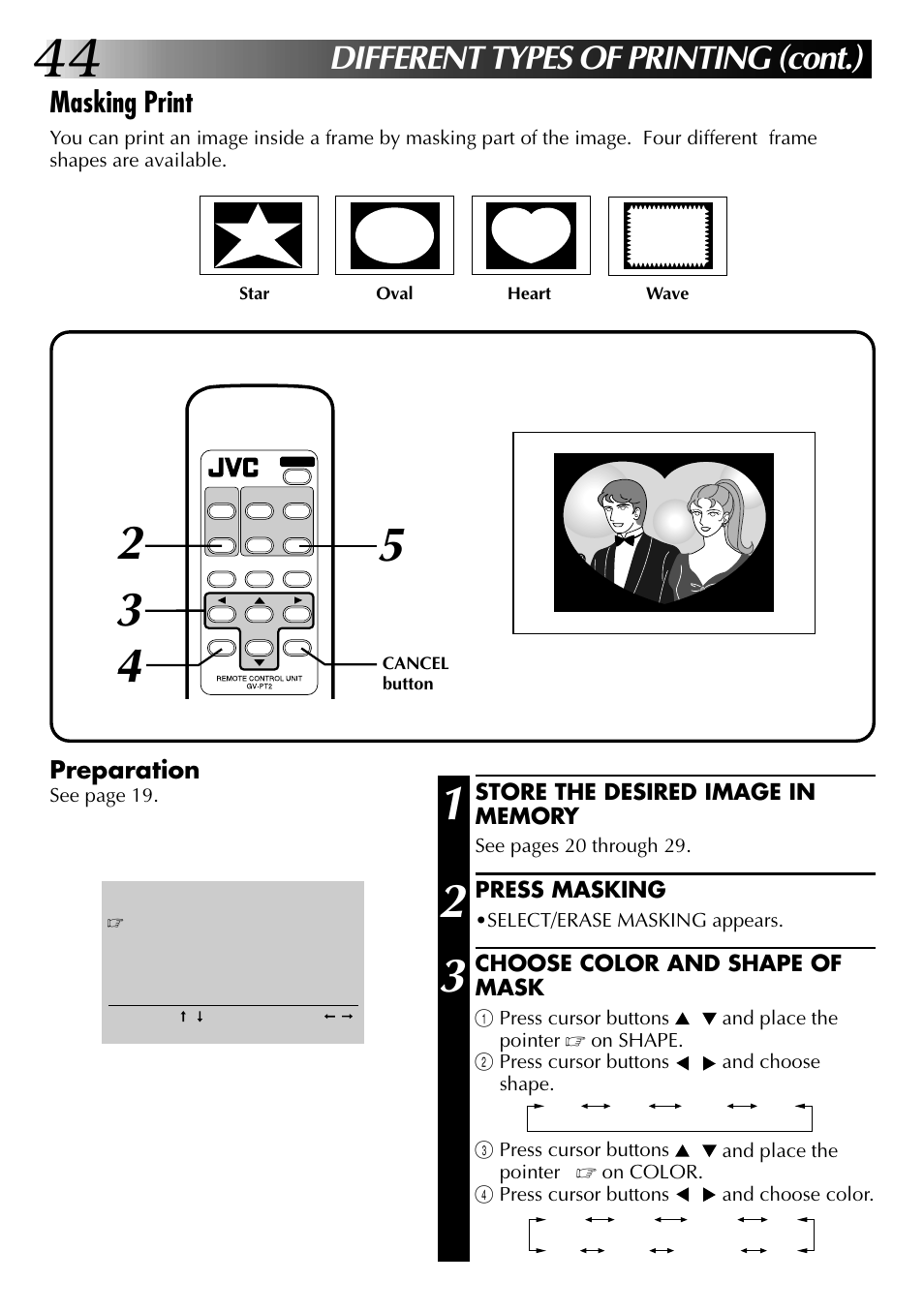 Different types of printing (cont.), Masking print, Preparation | JVC GV-PT2U User Manual | Page 44 / 76