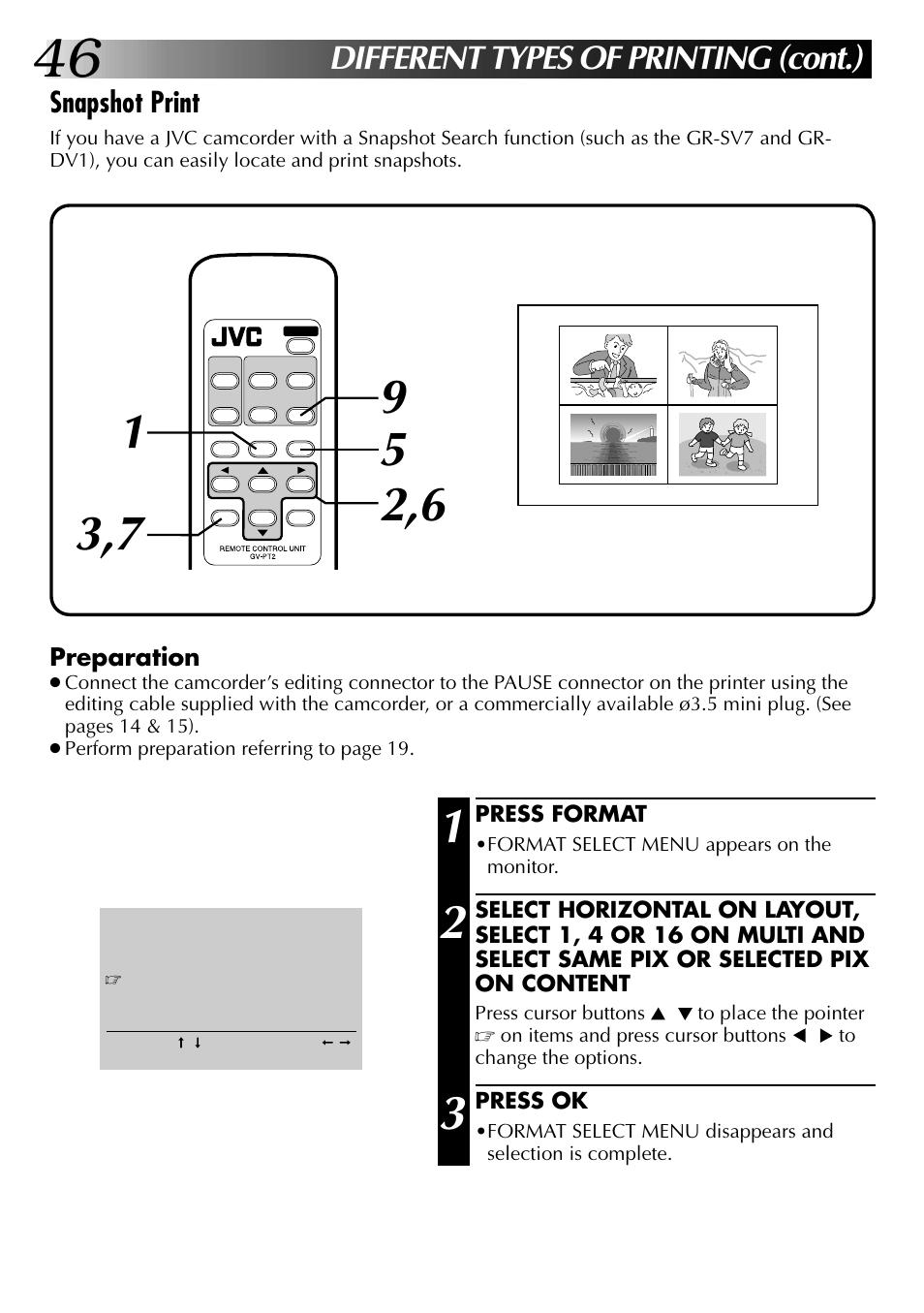 Different types of printing (cont.), Snapshot print | JVC GV-PT2U User Manual | Page 46 / 76
