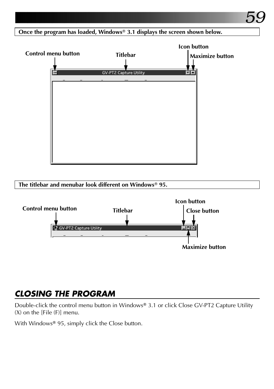 Closing the program | JVC GV-PT2U User Manual | Page 59 / 76