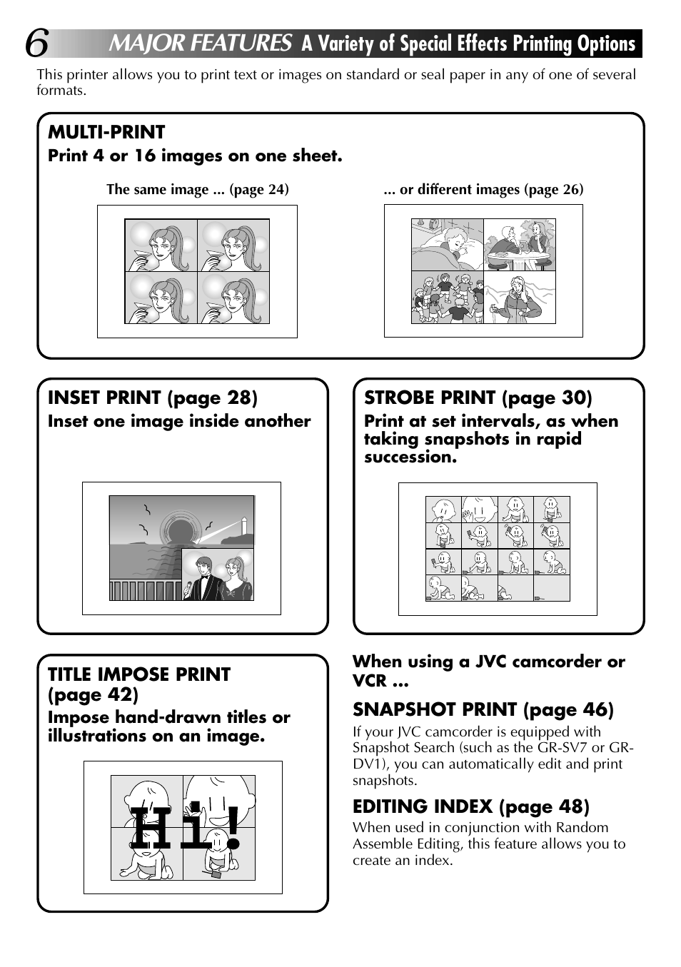 Major features, A variety of special effects printing options | JVC GV-PT2U User Manual | Page 6 / 76