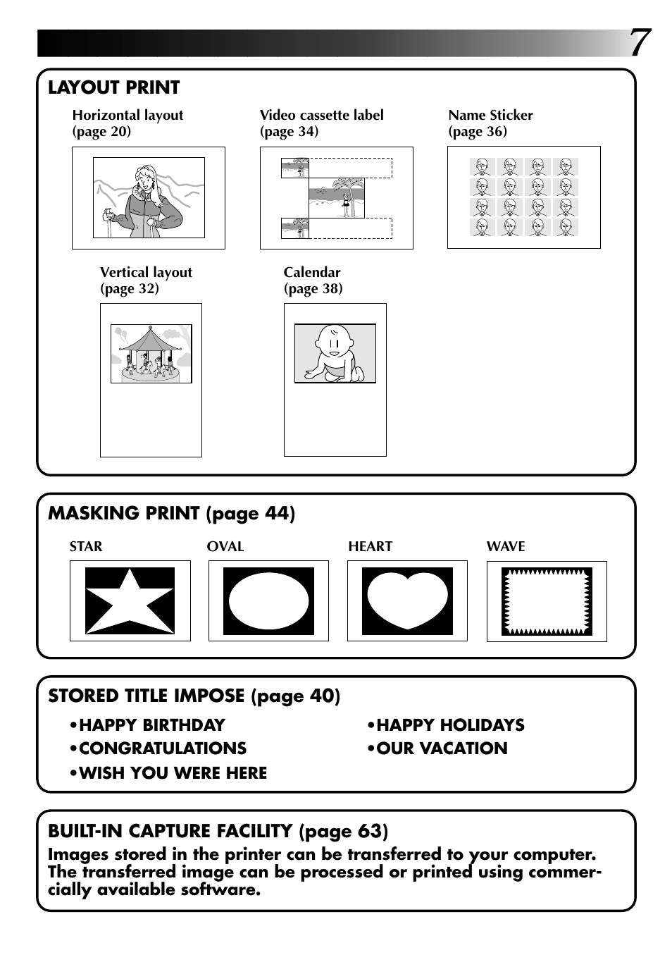 Layout print, Built-in capture facility (page 63) | JVC GV-PT2U User Manual | Page 7 / 76