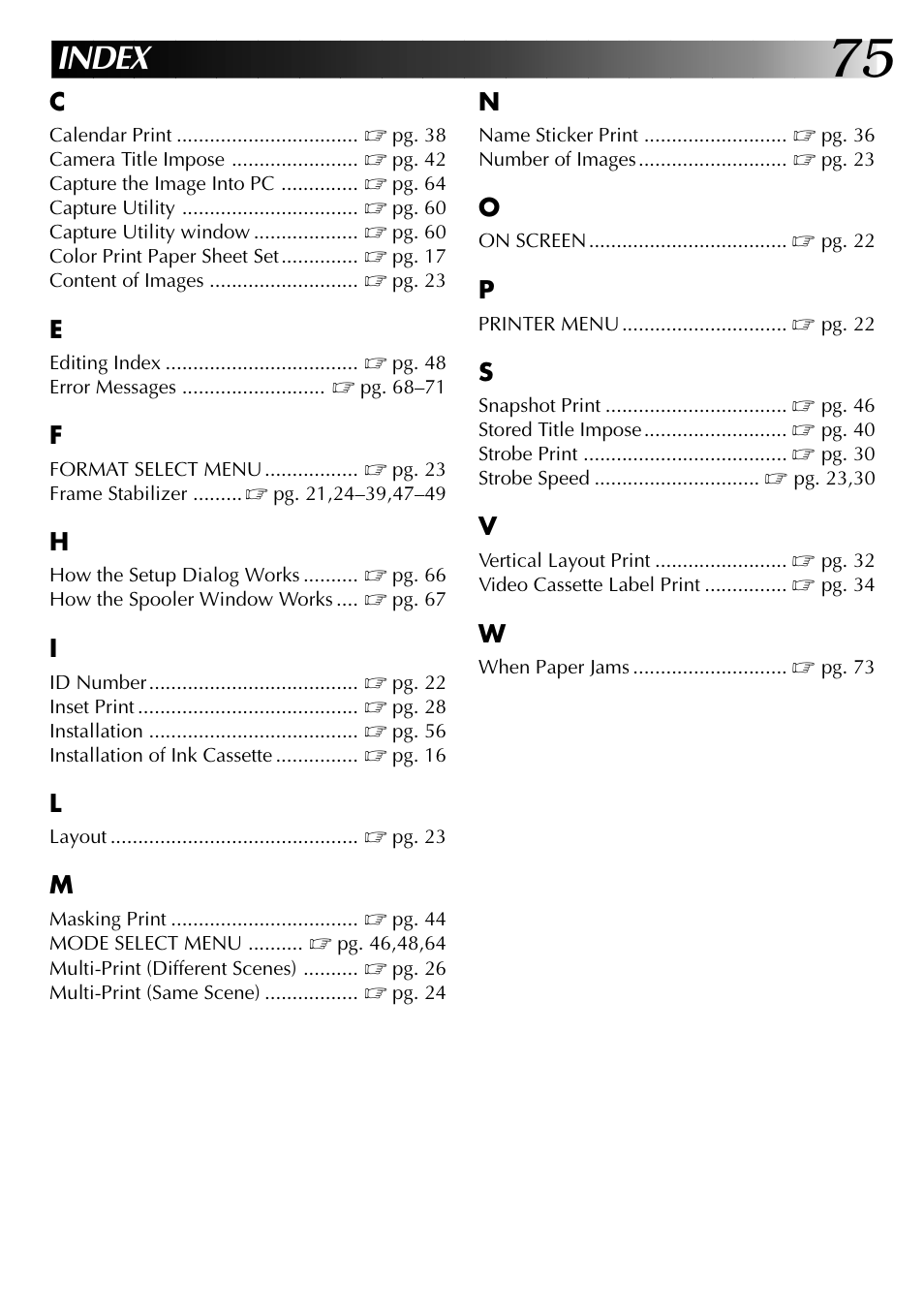 Index | JVC GV-PT2U User Manual | Page 75 / 76