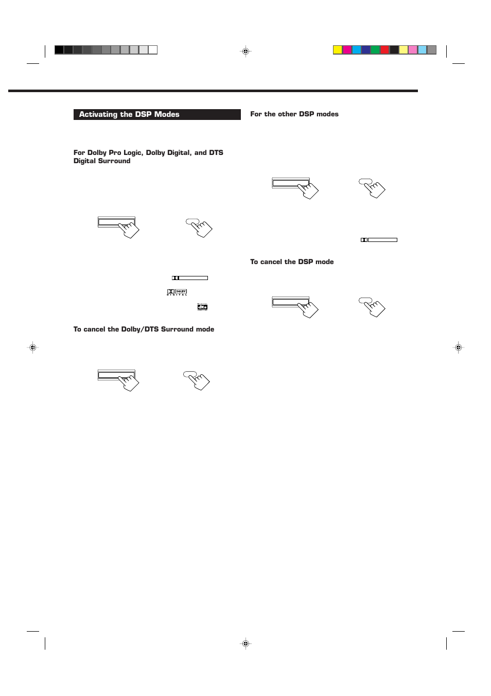 Activating the dsp modes, Press surround on/off, Select and play a sound source | JVC RX-7010VBK User Manual | Page 29 / 46