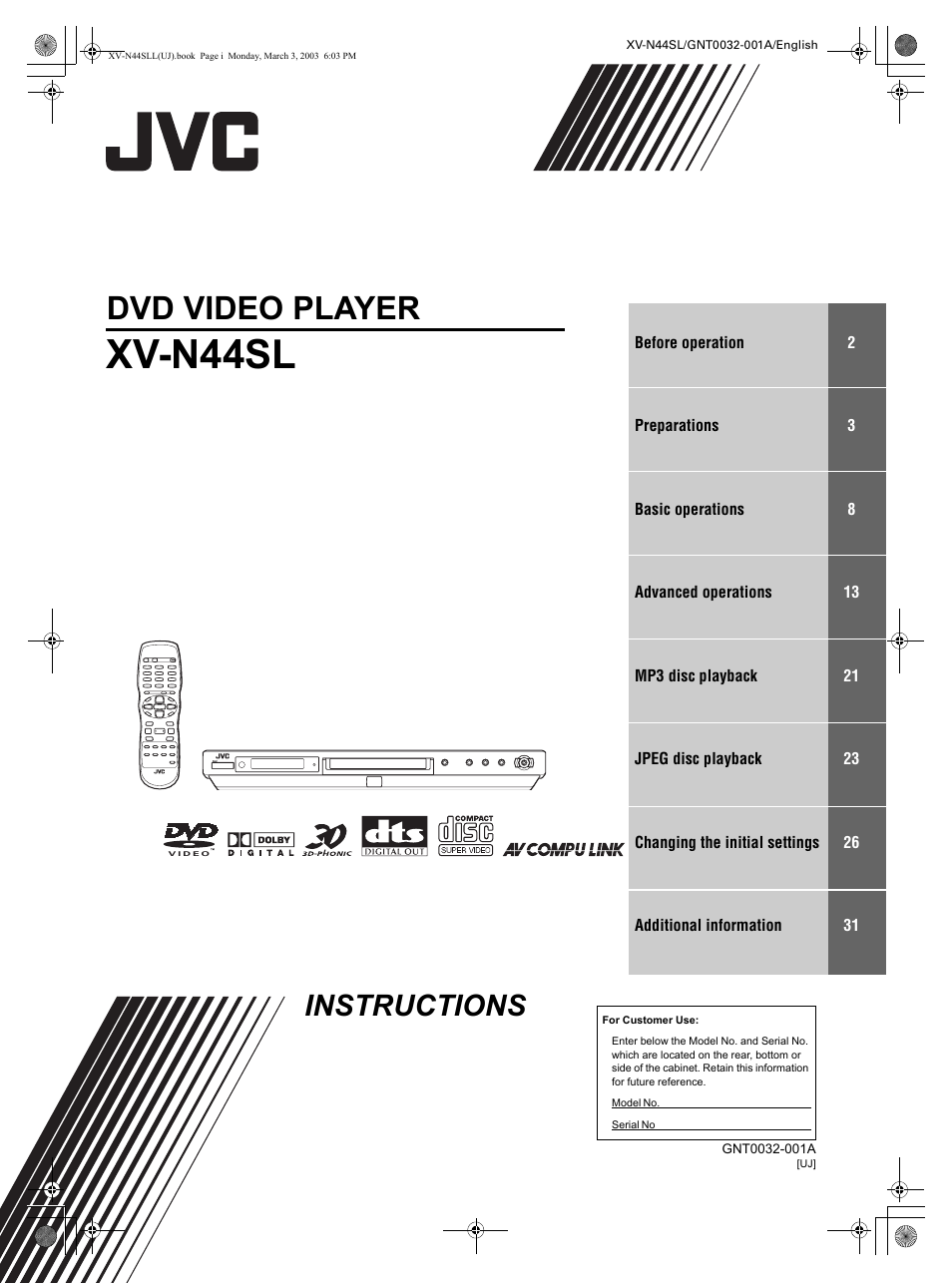 JVC XV-N44SL User Manual | 40 pages