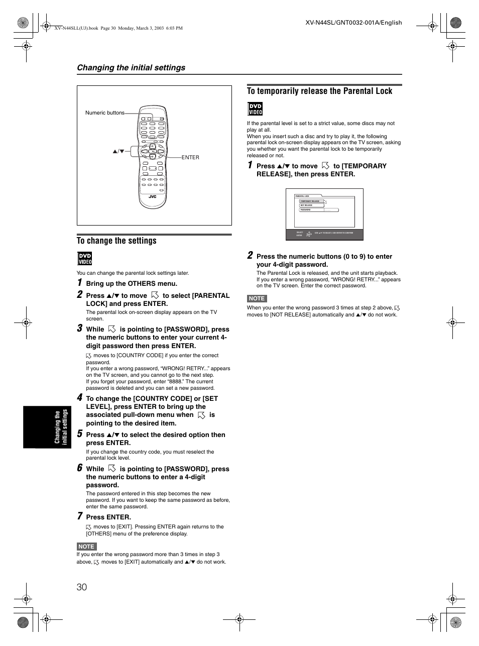 Changing the initial settings | JVC XV-N44SL User Manual | Page 32 / 40