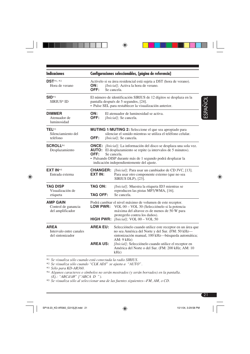 Esp a ñ ol | JVC KD-G310 User Manual | Page 53 / 98