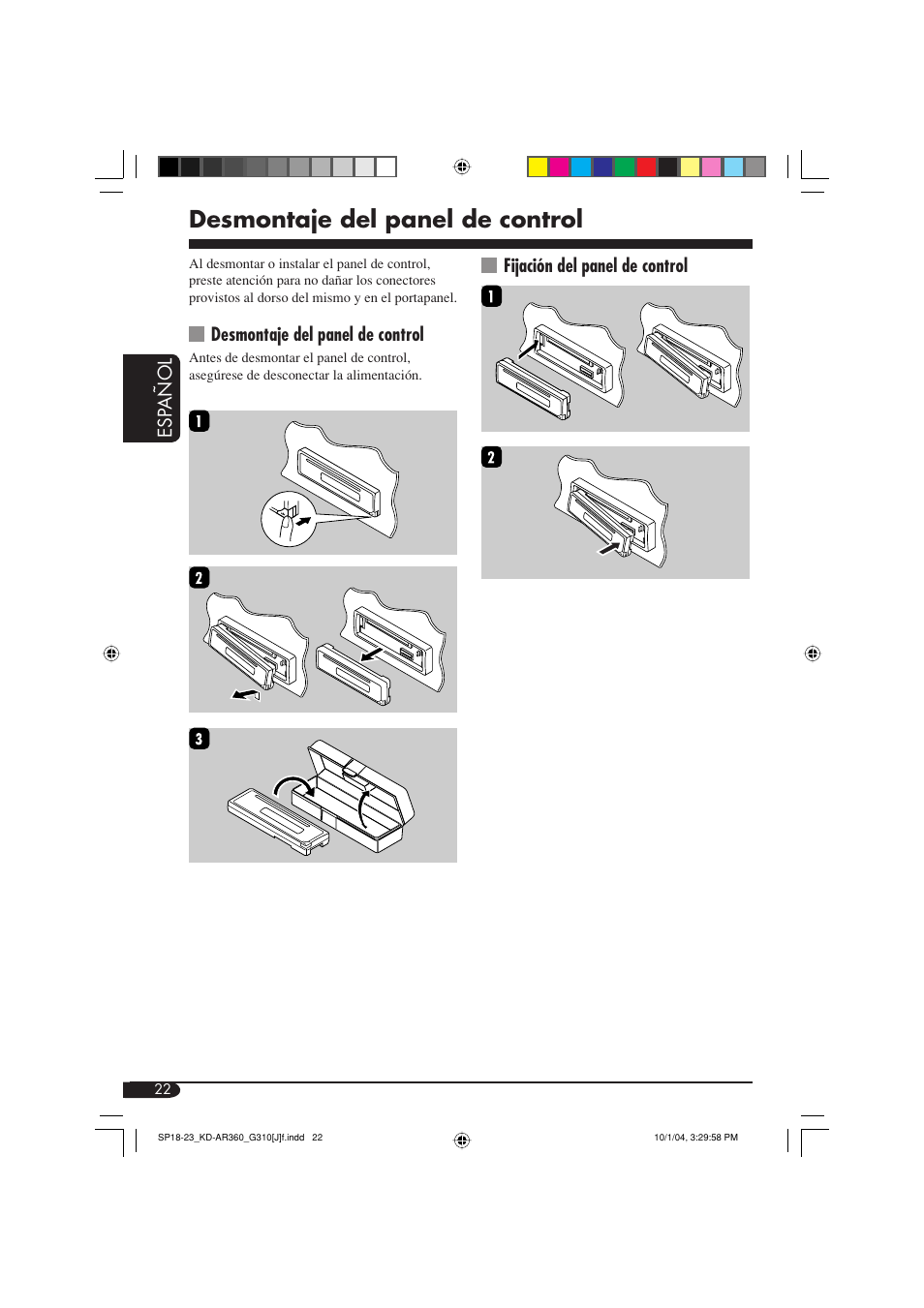 Desmontaje del panel de control | JVC KD-G310 User Manual | Page 54 / 98