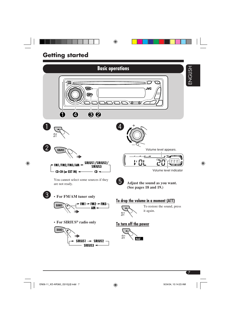 Getting started, Basic operations | JVC KD-G310 User Manual | Page 7 / 98