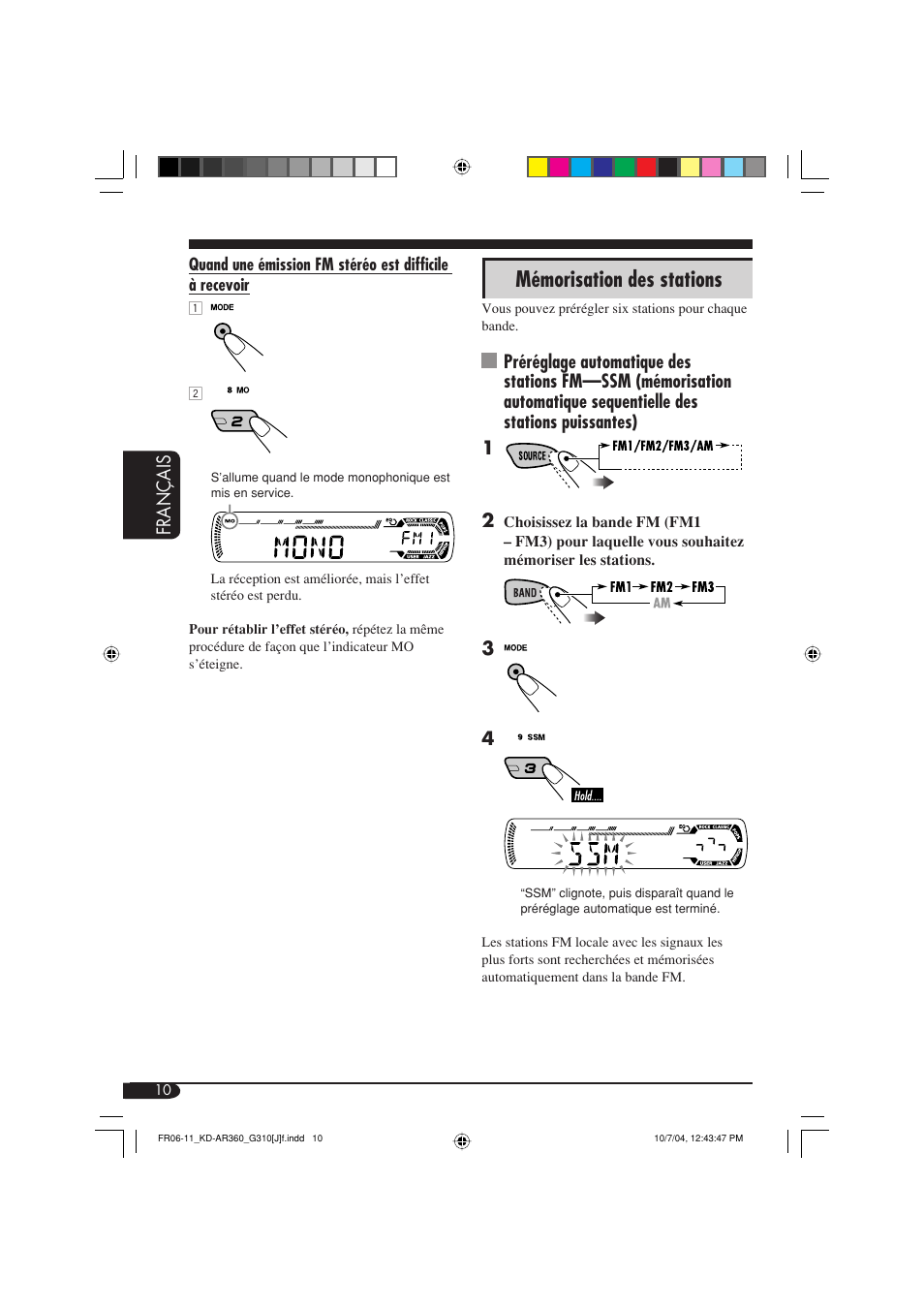 Mémorisation des stations, Français | JVC KD-G310 User Manual | Page 74 / 98
