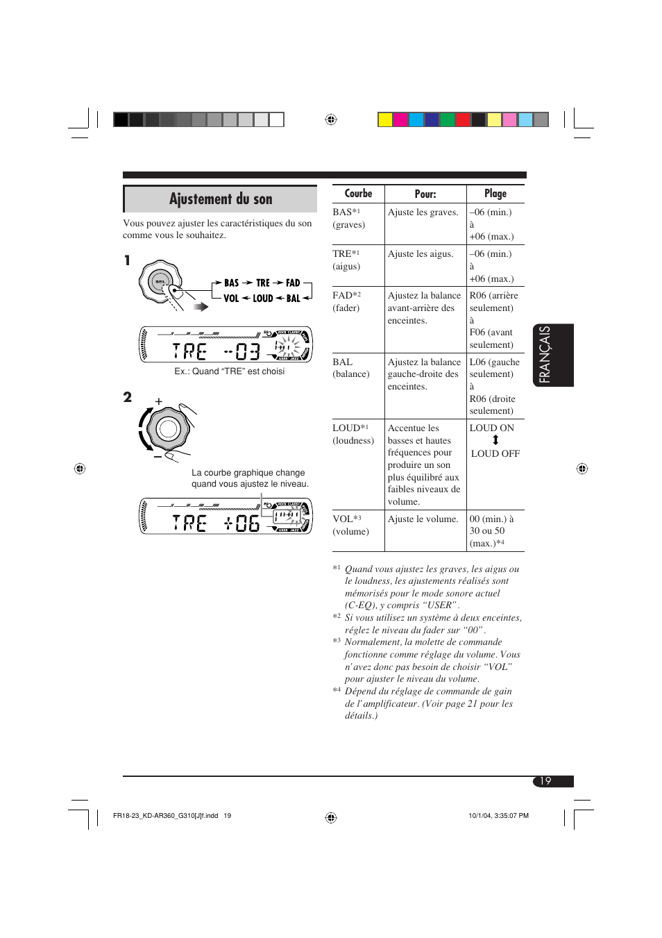 Ajustement du son, Fran ç ais | JVC KD-G310 User Manual | Page 83 / 98