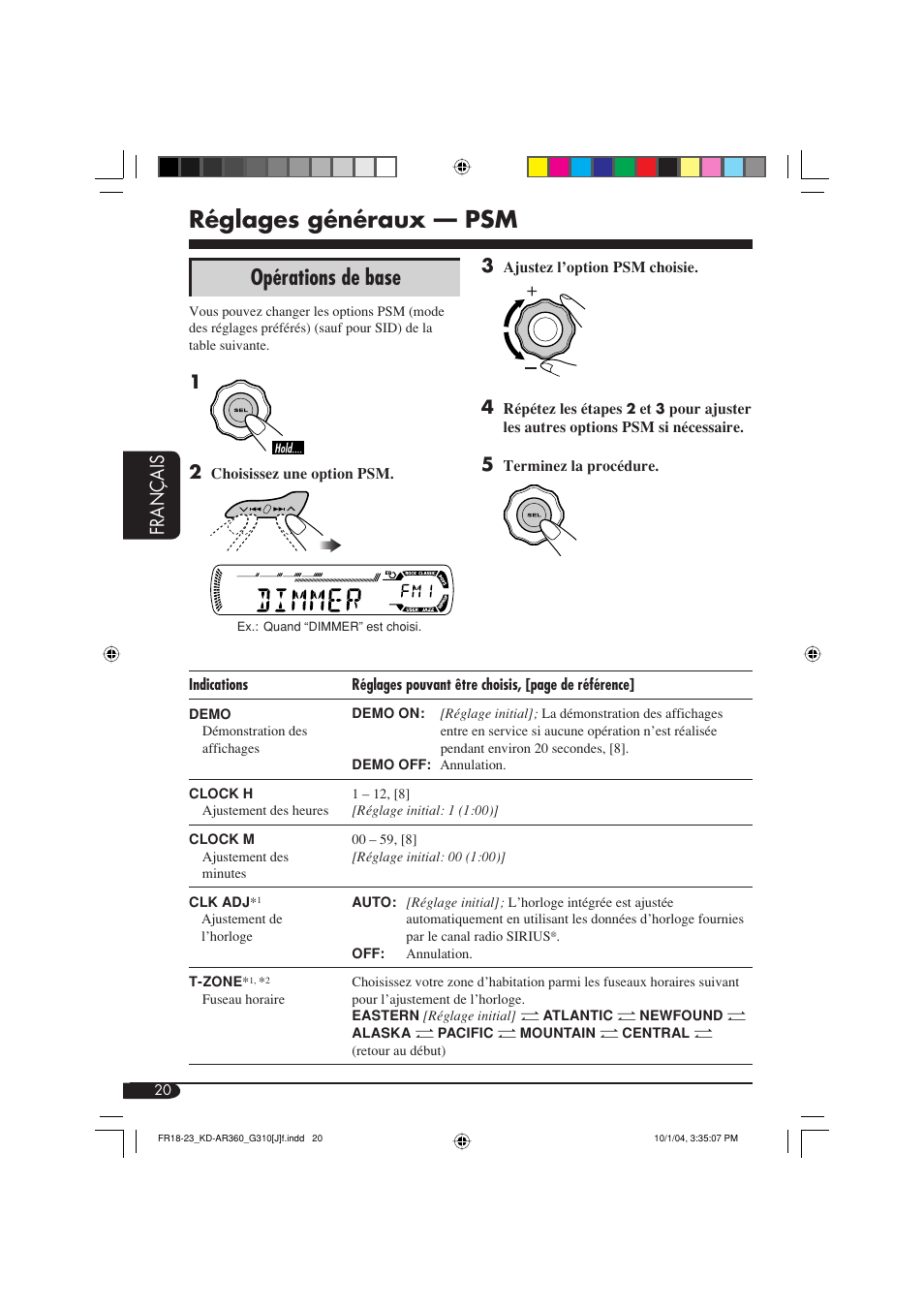 Réglages généraux — psm, Opérations de base, Fran ç ais | JVC KD-G310 User Manual | Page 84 / 98