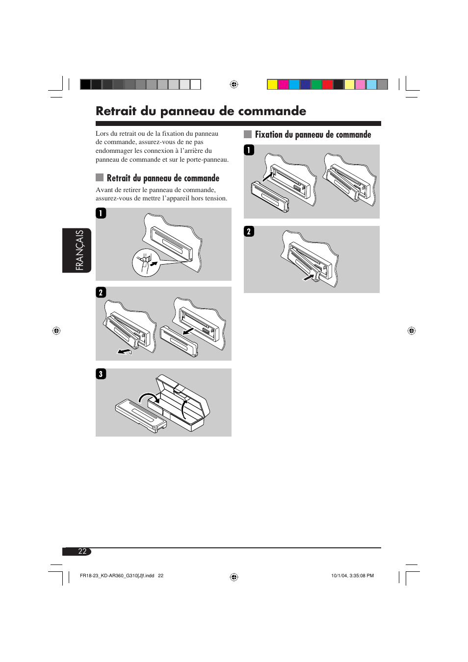 Retrait du panneau de commande | JVC KD-G310 User Manual | Page 86 / 98